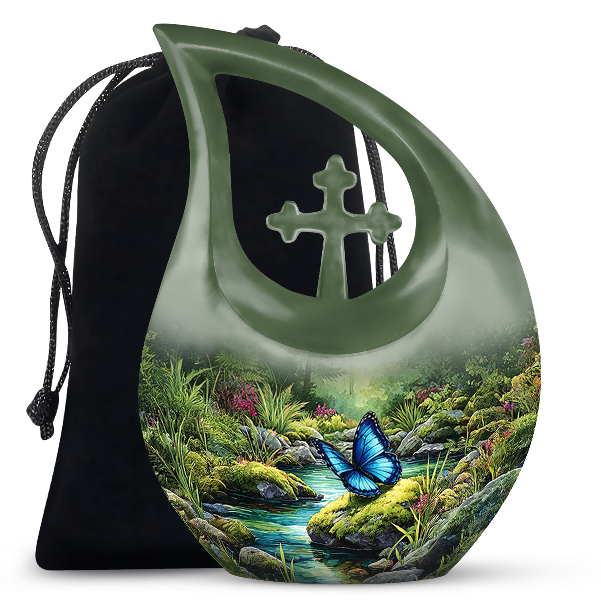 Blue Butterfly Theme Creamtion Urn - Beautiful Nature Theme Funeral Urn For Ashes