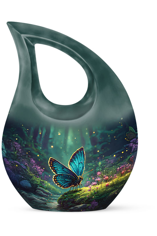 Teal Comforting Butterfly Memorial Urn for Ashes - 10-inch, 200 cu in - Yatskia