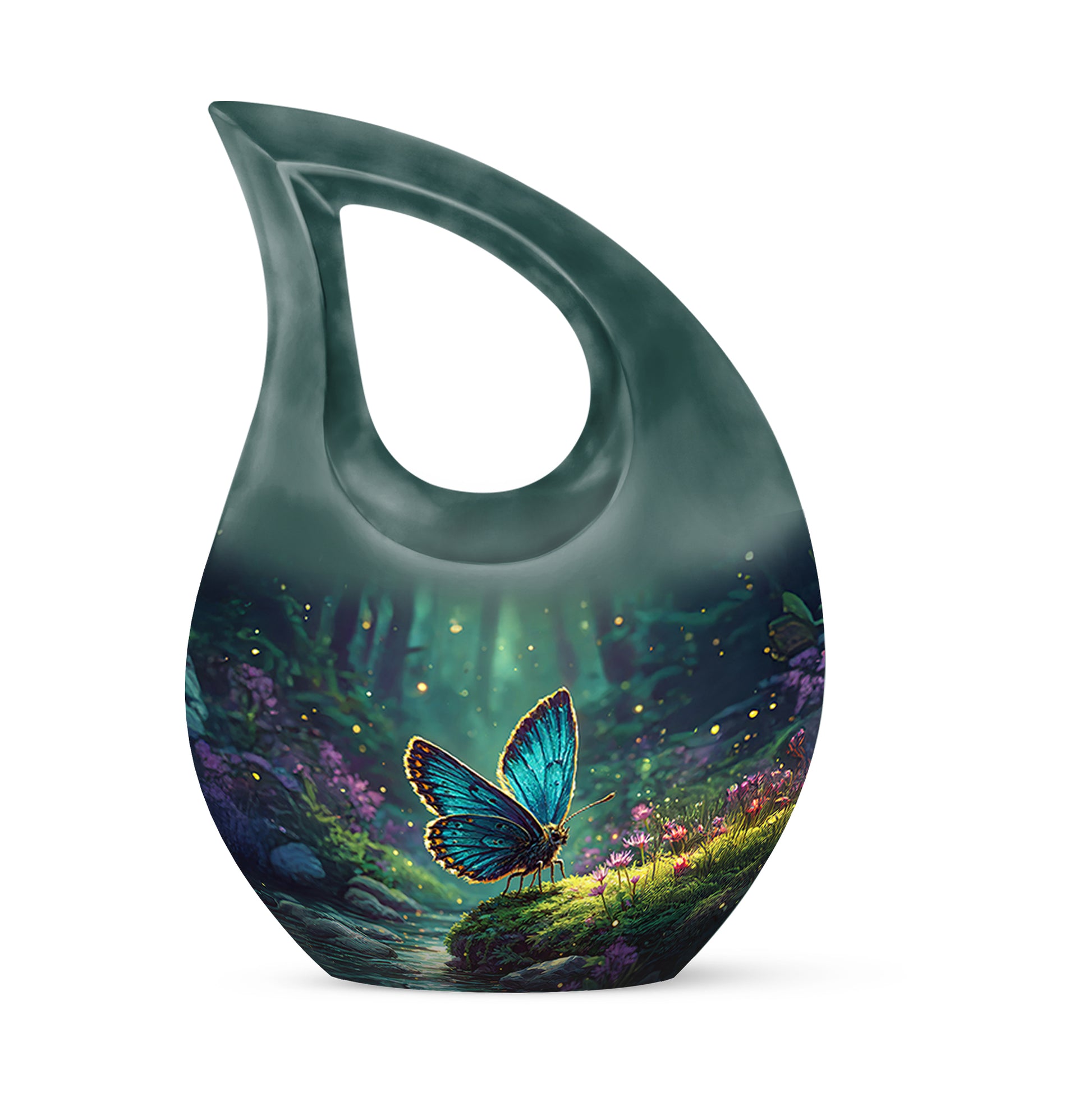 Teal Comforting Butterfly Memorial Urn for Ashes - 10-inch, 200 cu in - Yatskia