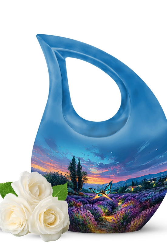 Blue Butterfly Memorial Cremation Urns for Human Ashes - 10-inch, 200 cu in - Yatskia