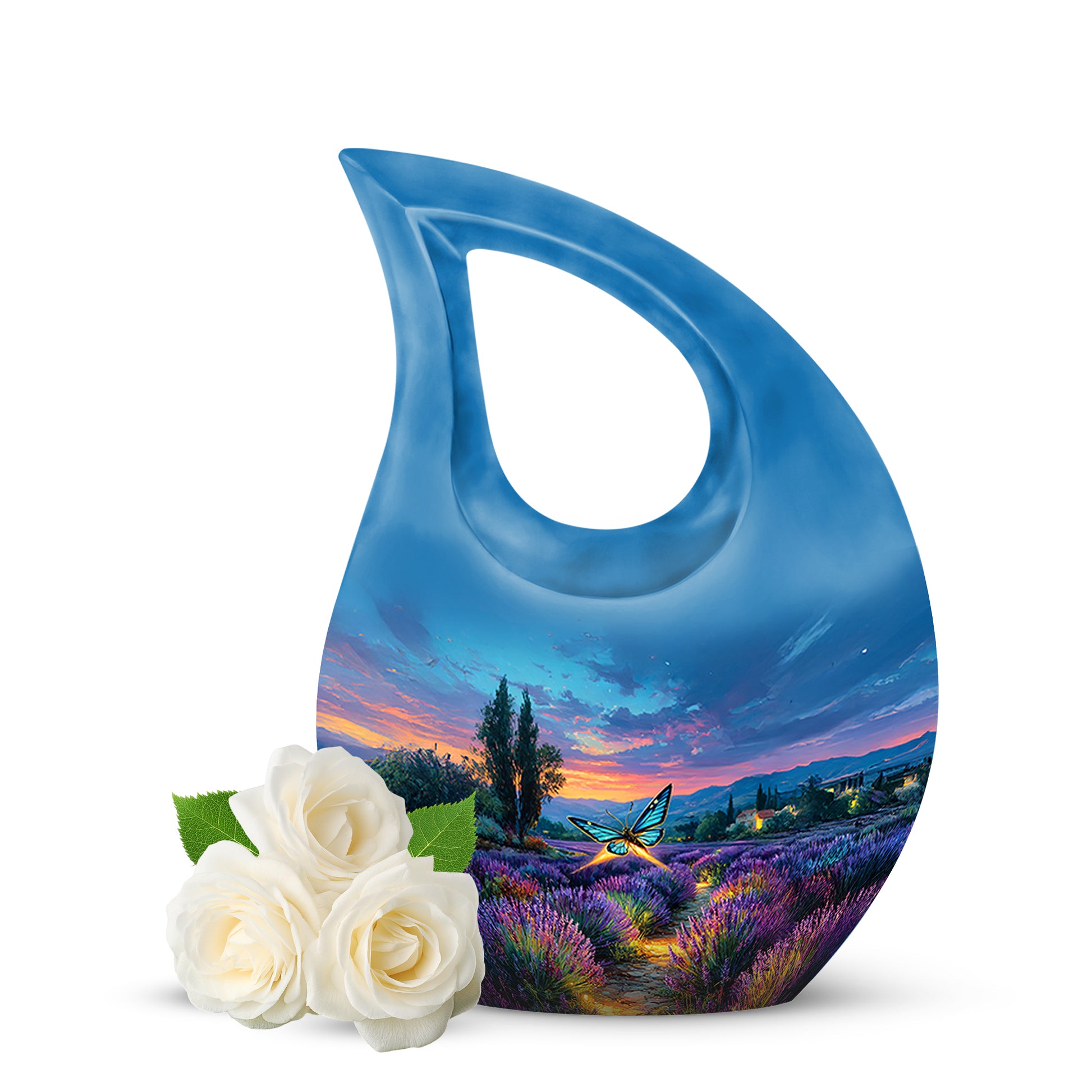 Blue Butterfly Memorial Cremation Urns for Human Ashes - 10-inch, 200 cu in - Yatskia