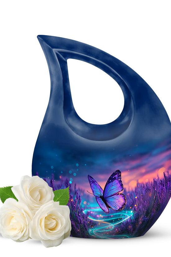 Personalized Blue Revered Butterfly Cremation Urns for Human Ashes - 10-inch, 200 cu in - Yatskia