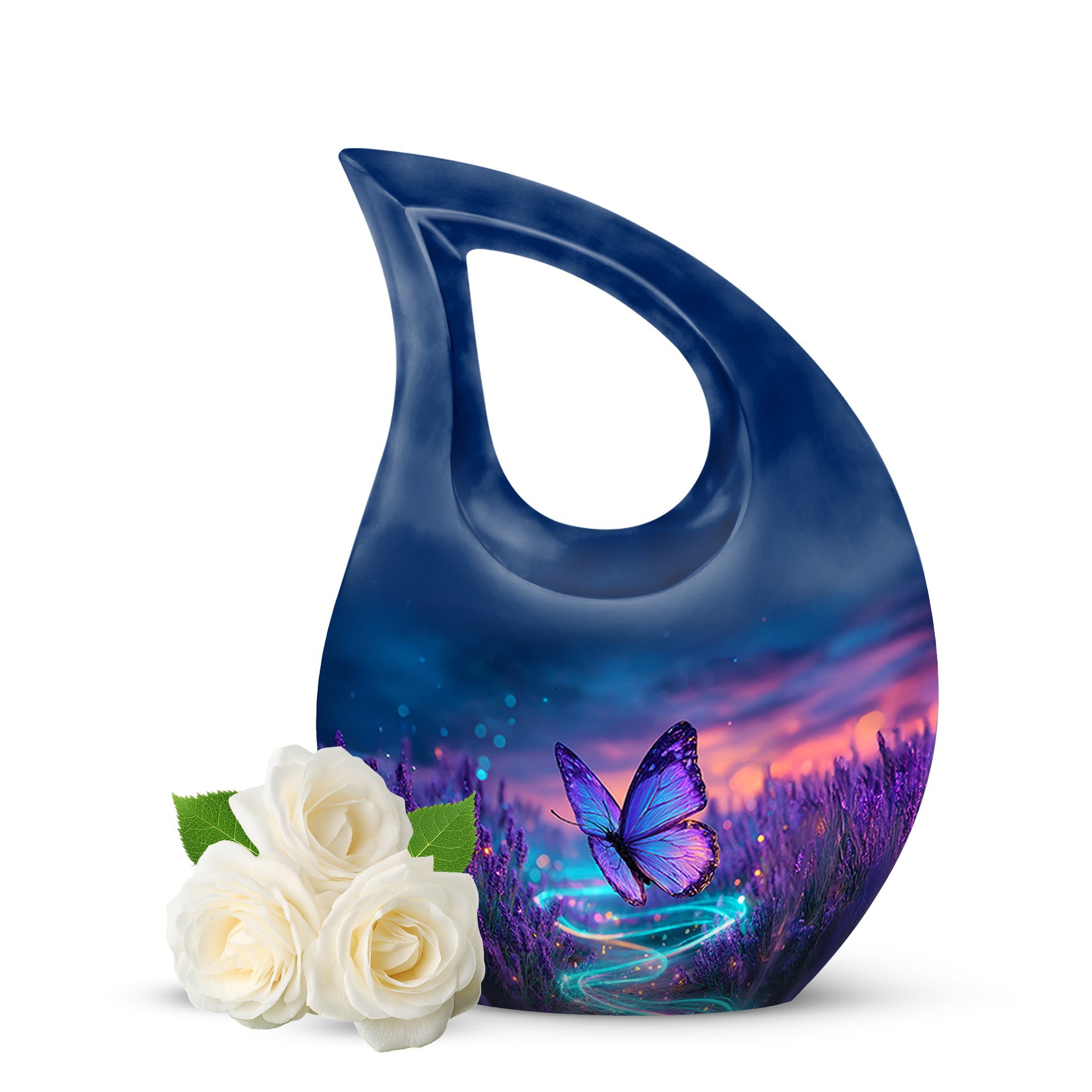Personalized Blue Revered Butterfly Cremation Urns for Human Ashes - 10-inch, 200 cu in - Yatskia