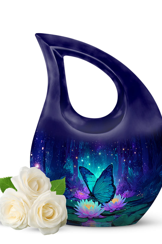 Blue Butterfly Keepsake Cremation Urns for Human Ashes - 10-inch, 200 cu in - Yatskia