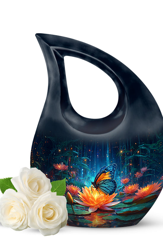Blue Sacred Butterfly Cremation Urns for Human Ashes - 10-inch, 200 cu in - Yatskia