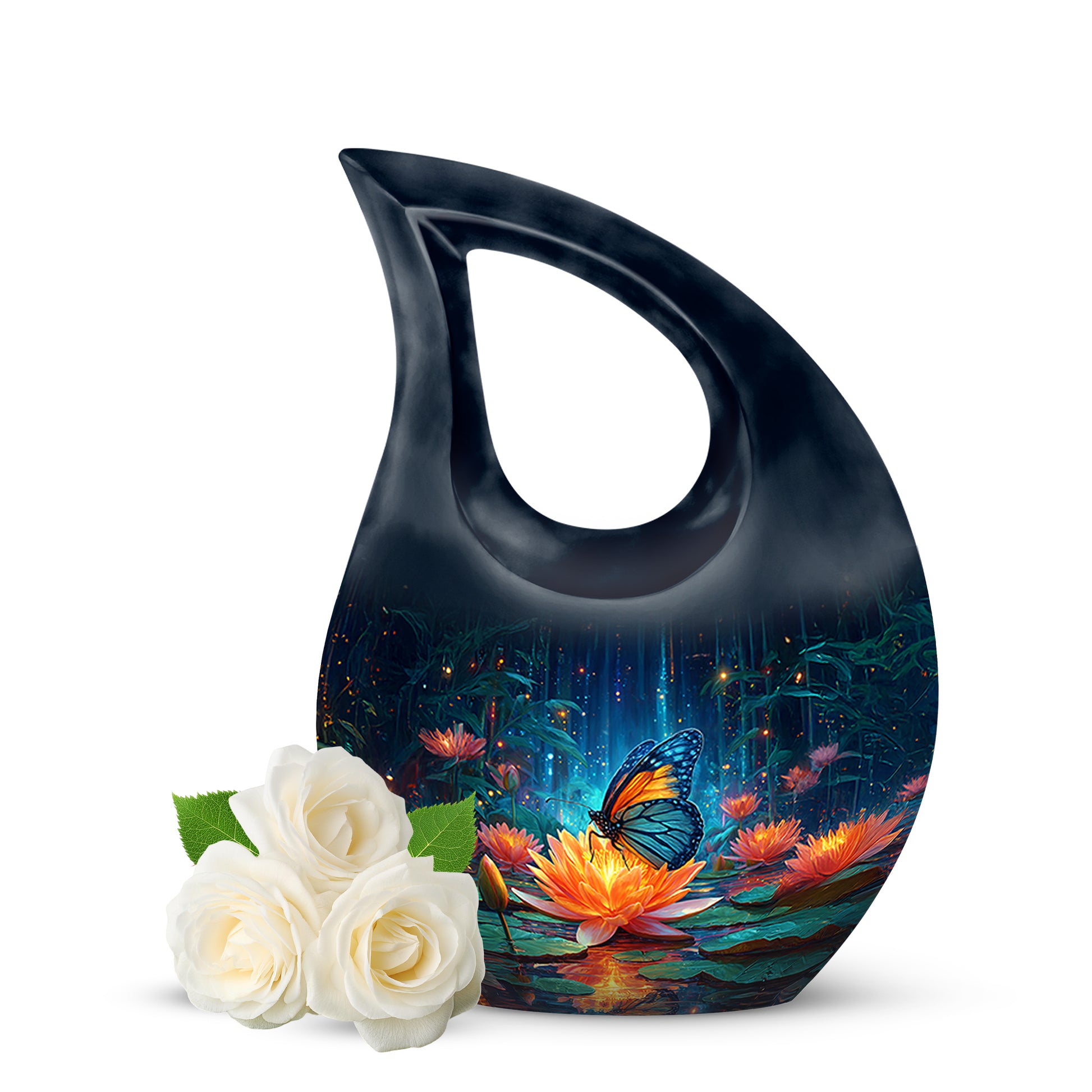 Blue Sacred Butterfly Cremation Urns for Human Ashes - 10-inch, 200 cu in - Yatskia