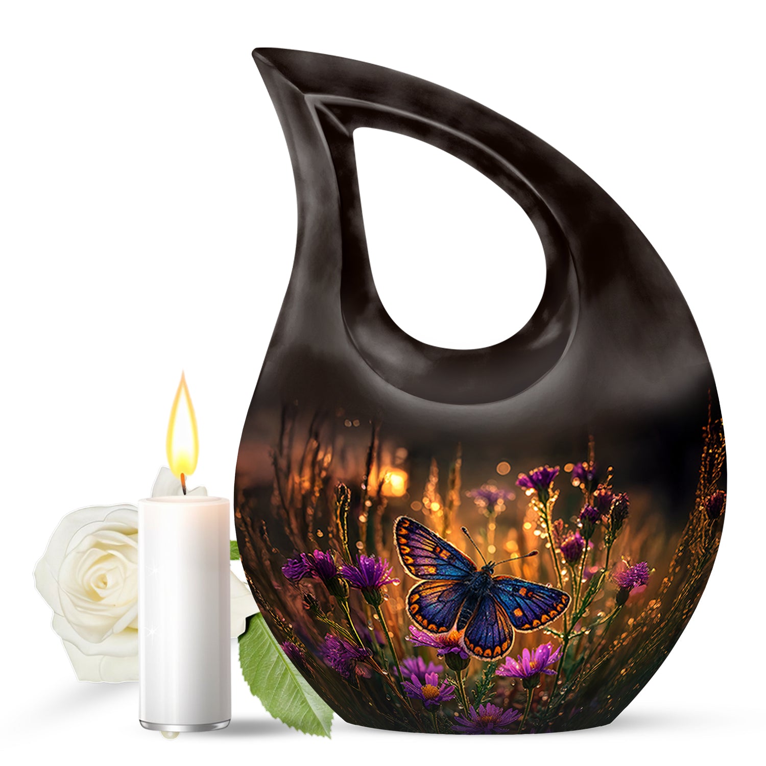 Gold Butterfly Memorial Cremation Urns for Human Ashes - 10-inch, 200 cu in - Yatskia