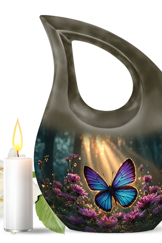 Gold Breathtaking Butterfly Memorial Urn for Ashes - 10-inch, 200 cu in - Yatskia