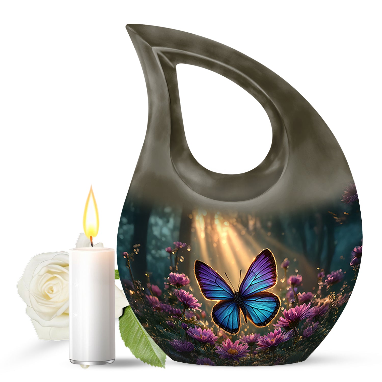 Gold Breathtaking Butterfly Memorial Urn for Ashes - 10-inch, 200 cu in - Yatskia