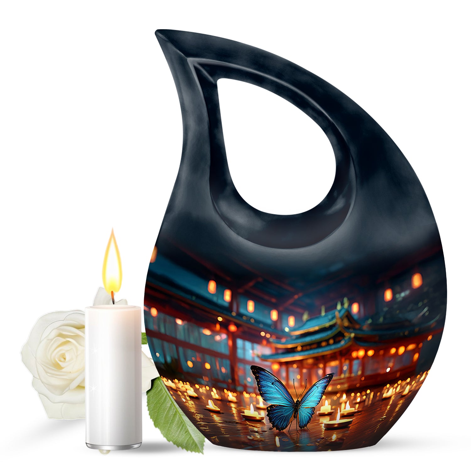 Distinguished Blue Butterfly Cremation Urn for Ashes - 10-inch, 200 cu in - Yatskia