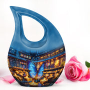 Personalized Gray Revered Butterfly Cremation Urns for Human Ashes - 10-inch, 200 cu in - Karyliz