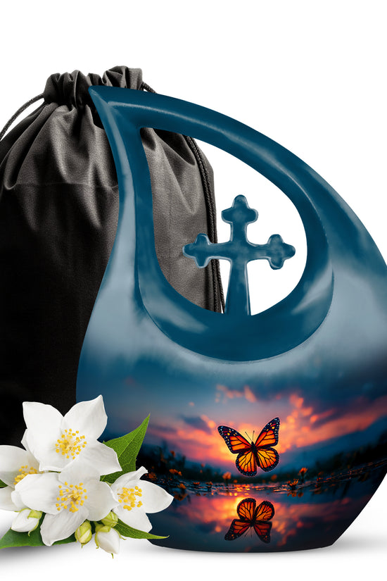 Butterfly Theme Memorial Urn - Sunset Theme Cremation Urn For Human Ashes