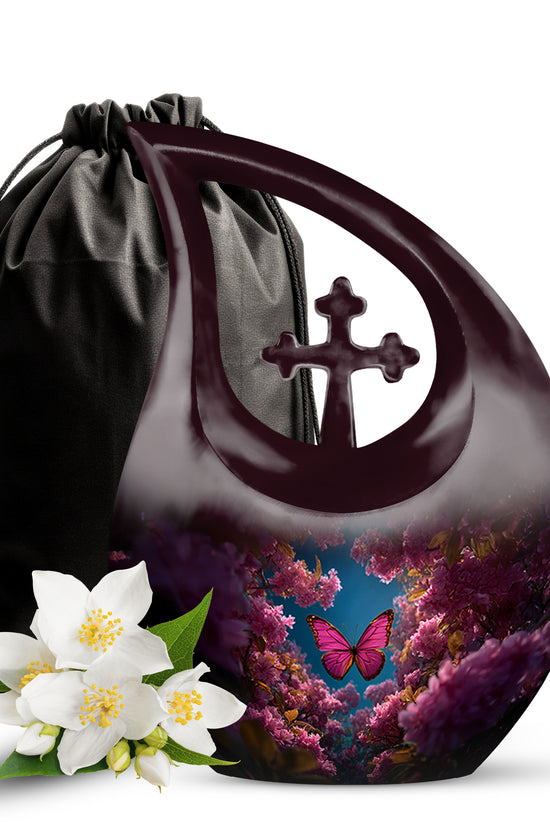 Butterfly Flower Garden Funeral Urn - Unique Memorial Urn For Human Ashes