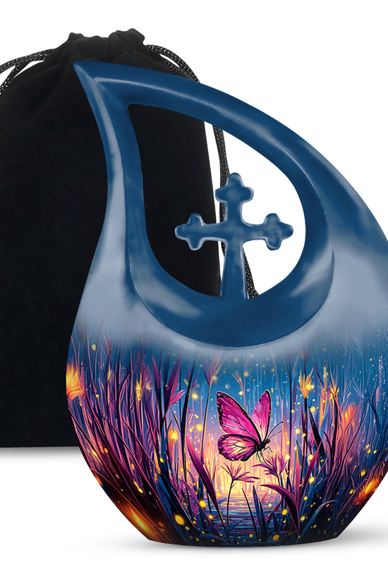 Glowing Pink Butterfly Memorial Urn - Artistic Funeral Urn For Loved Ones