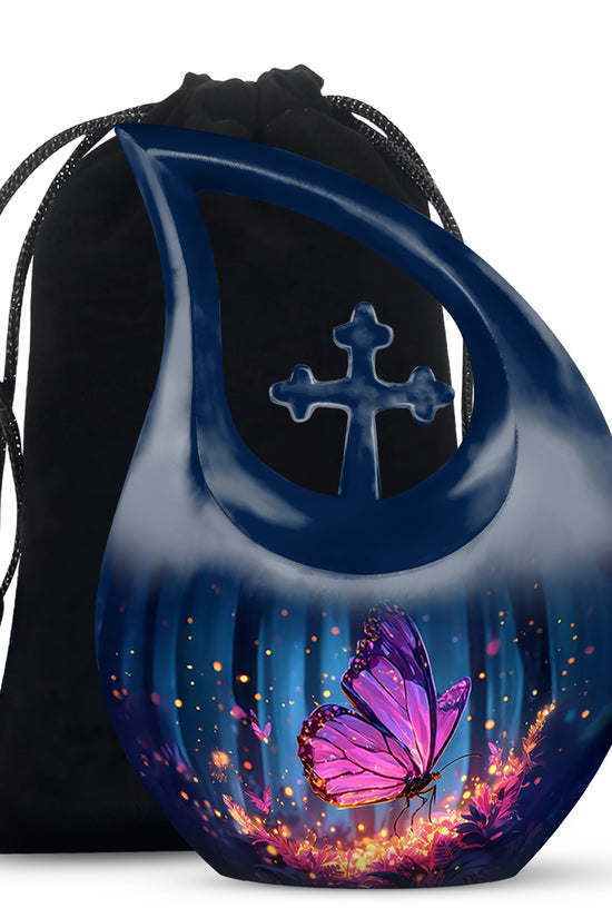 Glowing Butterfly Memorial Urn - Aluminium Cremation Urn For Ashes