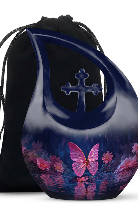 Floral Butterfly Funeral Urn - Water Lake Memorial Urn For Loved Ones