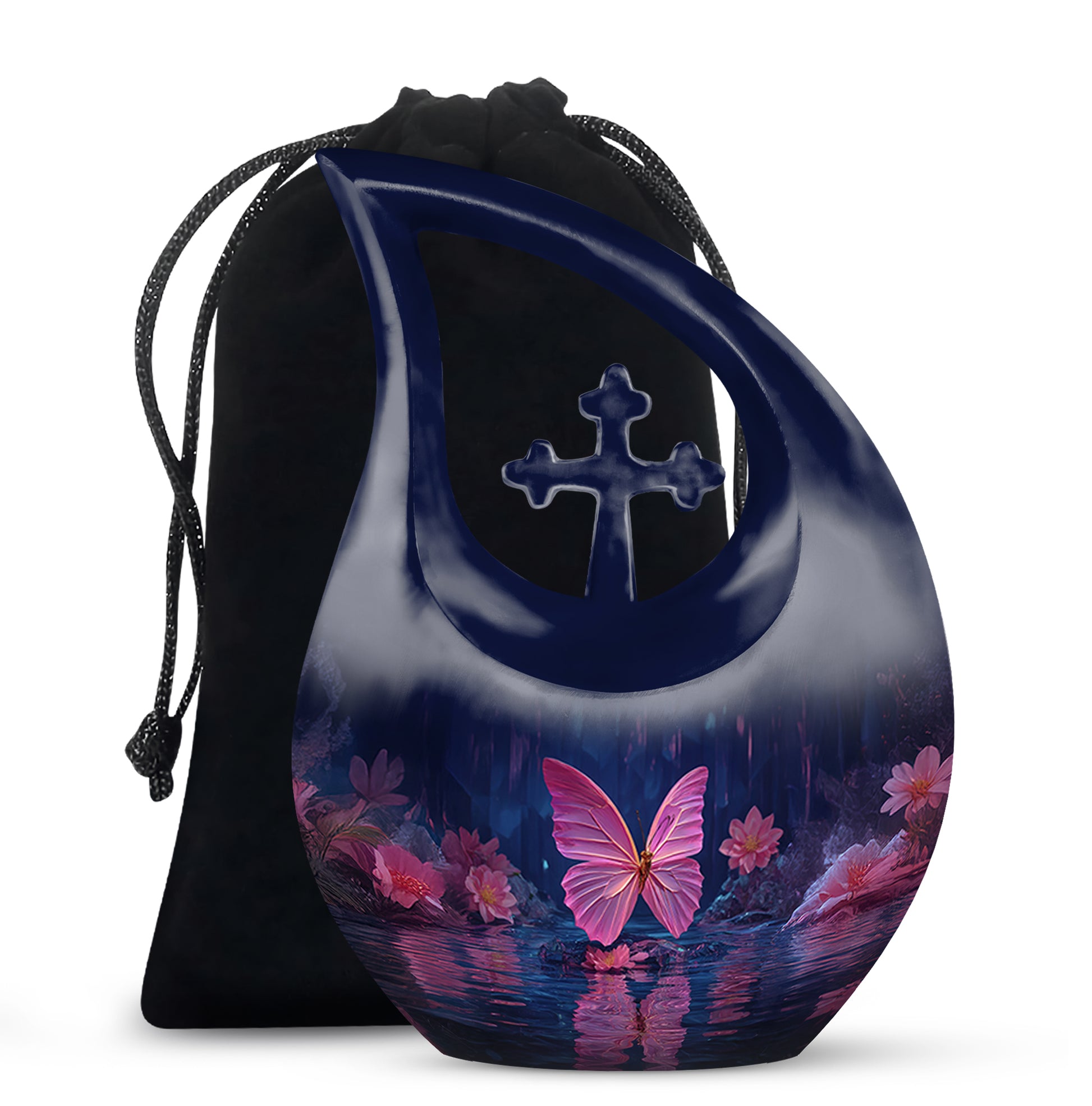Floral Butterfly Funeral Urn - Water Lake Memorial Urn For Loved Ones