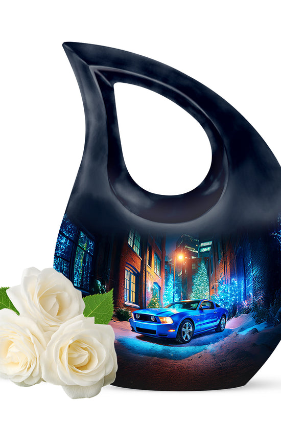 Personalized Seraphic Car Cremation Urns - Blue 10-inch, 200 cu in - Karyliz