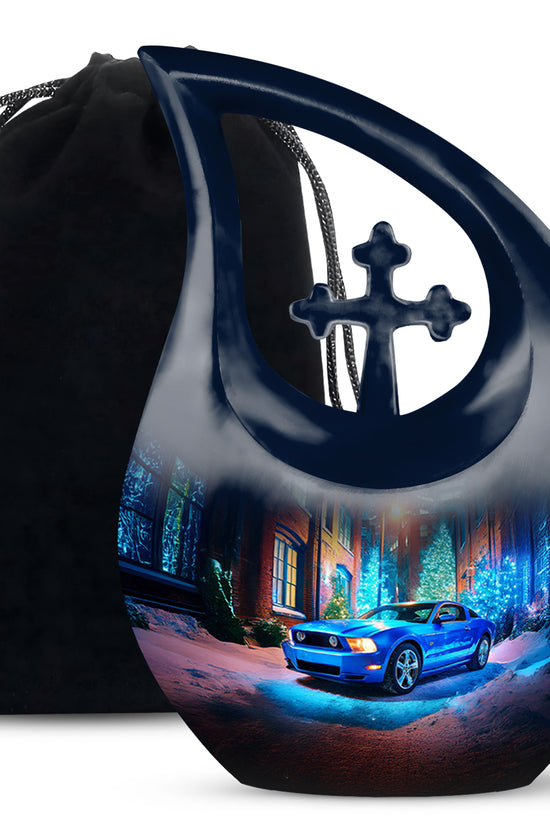 Blue Racing Car Memorial Urn - Race Car Cremation Urns For Ashes