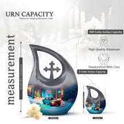 Smoke Gray Car Cremation Urn back view with polished surface - devotional cross-drop car engraving - mini keepsake memorial for portion of cremation ashes