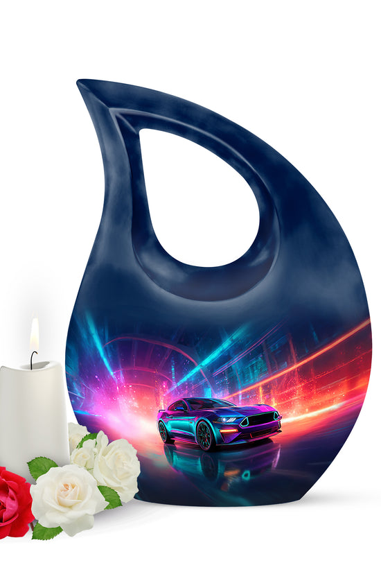Personalized Refined Car Cremation Urns - Blue 10-inch, 200 cu in - Karyliz