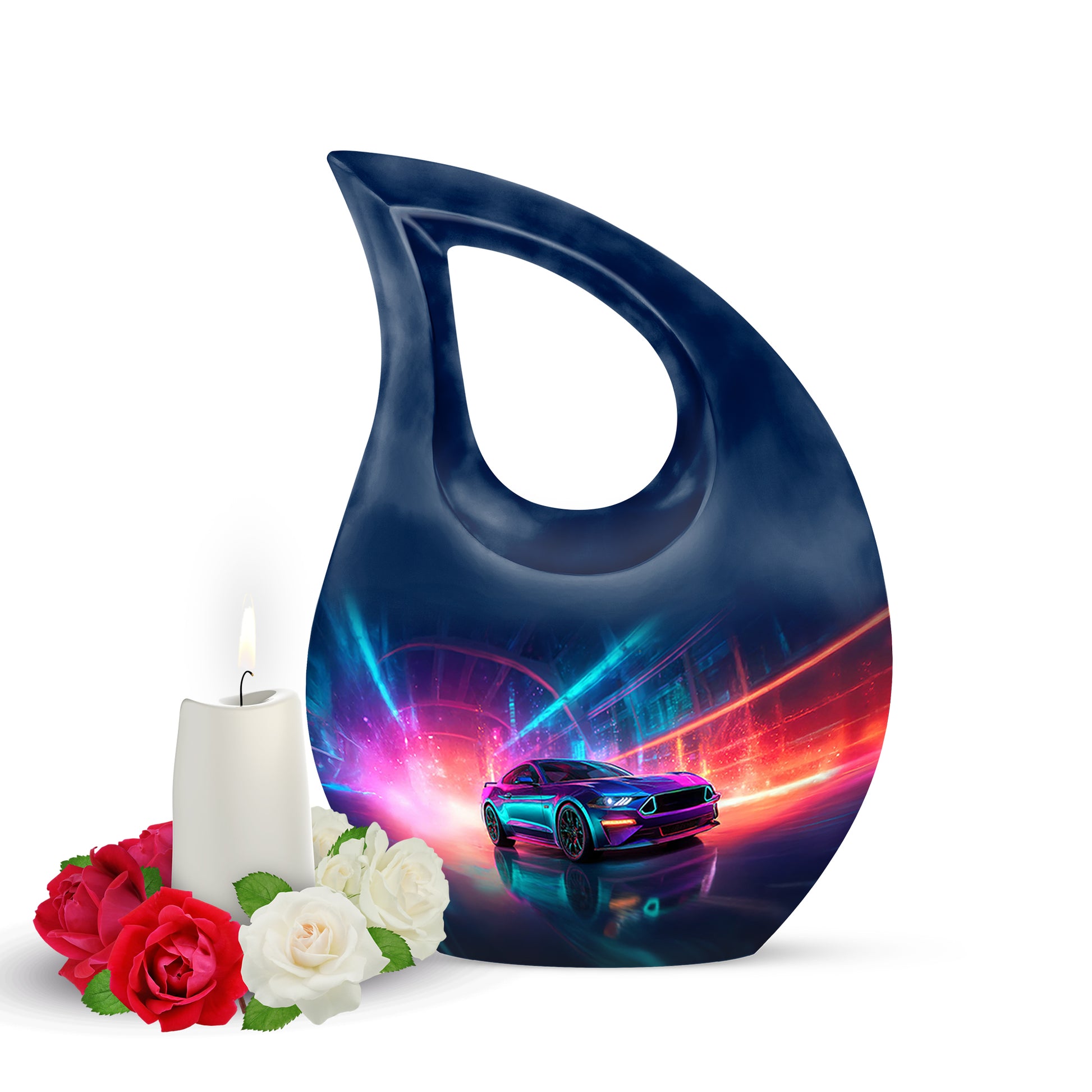 Personalized Refined Car Cremation Urns - Blue 10-inch, 200 cu in - Karyliz