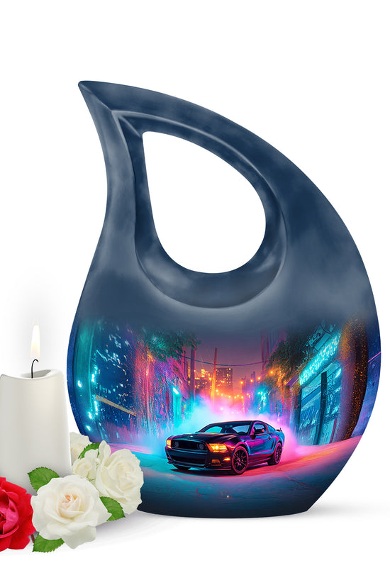 Personalized Elegant Car Cremation Urns - Blue 10-inch, 200 cu in - Karyliz