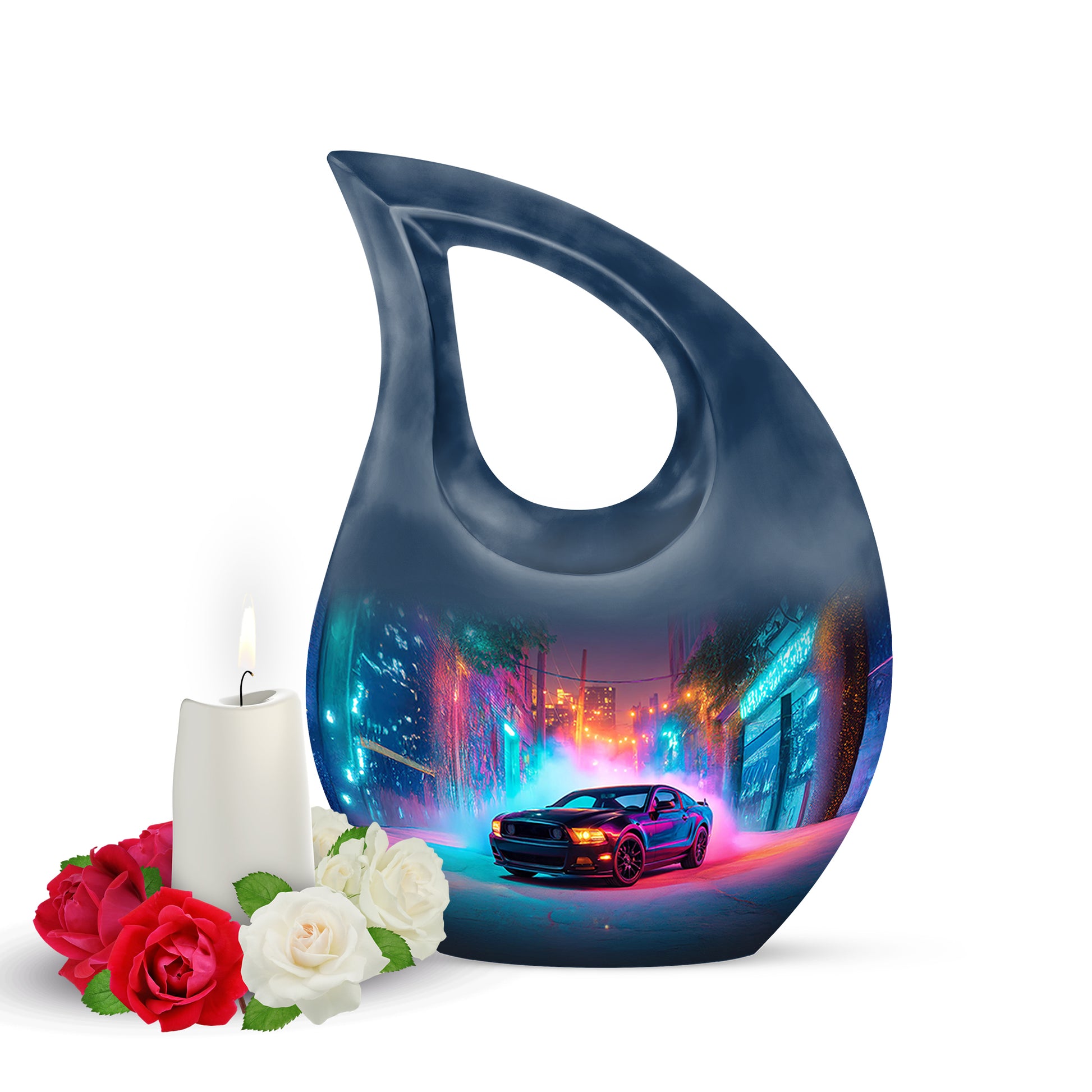 Personalized Elegant Car Cremation Urns - Blue 10-inch, 200 cu in - Karyliz