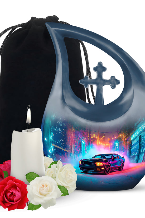 Colorful Night Car Memorial Urn - Race Car Urns For Human Ashes