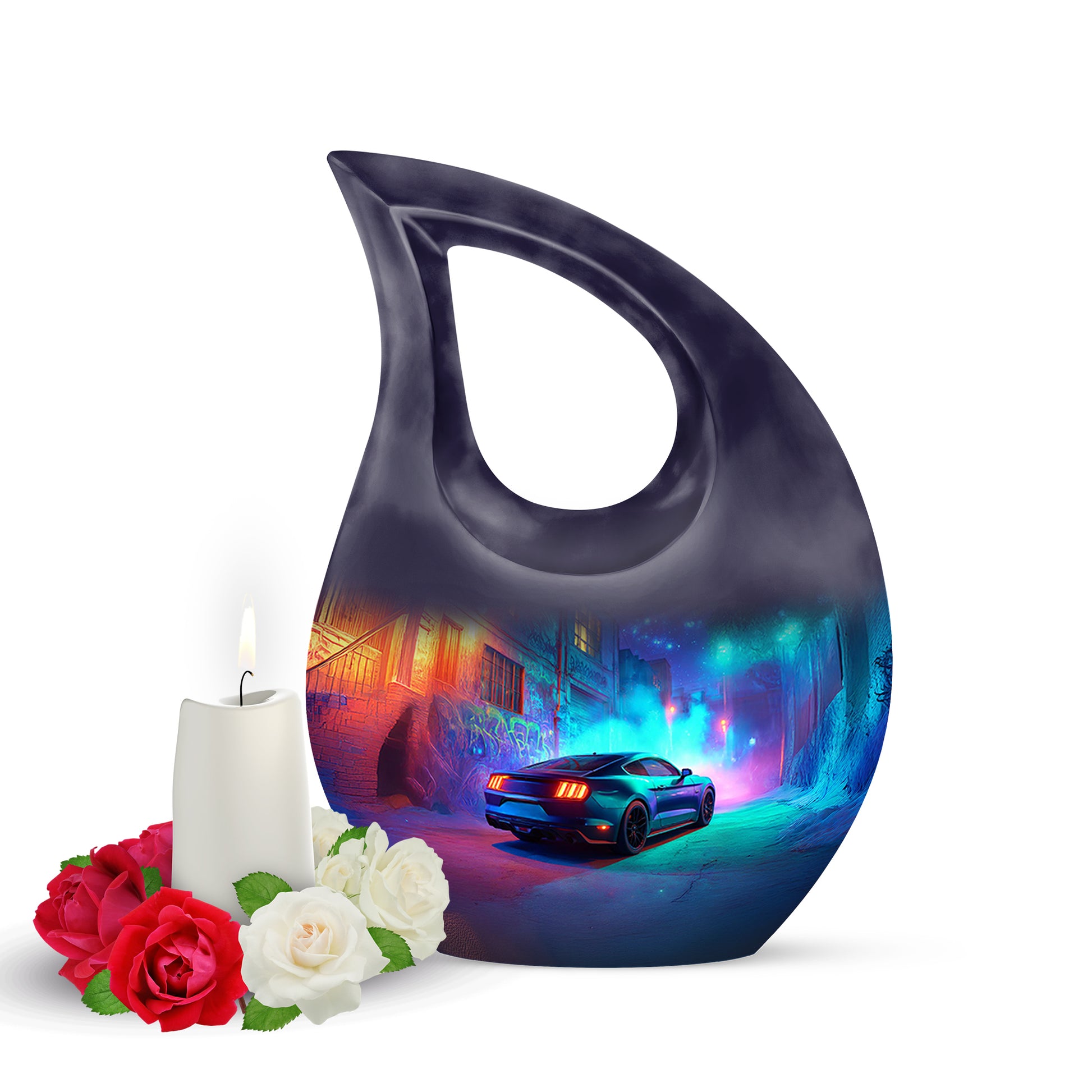 Blue Car Passage Cremation Urns for Human Ashes - 10-inch, 200 cu in - Karyliz