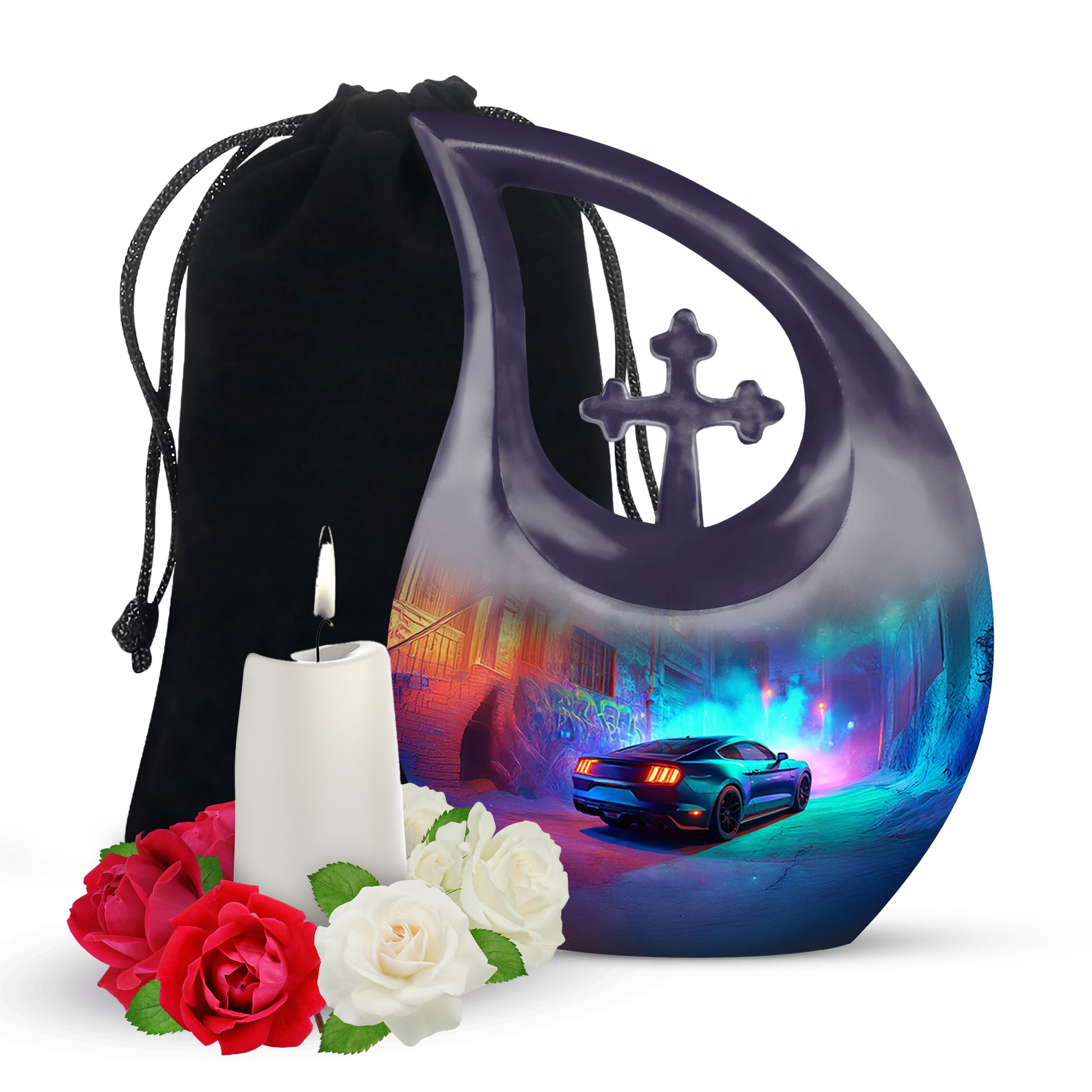 Neon Muscle Car Memorial Urn - Muscle Car Urns For Ashes