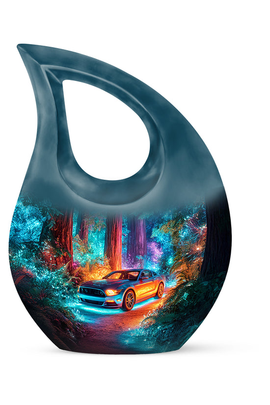 Luminous Blue Car Remembrance Urn for Human Ashes - 10-inch, 200 cu in - Karyliz