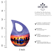 Majestic Purple Car Cremation Urn back view with polished surface - cross and car combined in spiritual memorial design - mini keepsake memorial for portion of cremation ashes