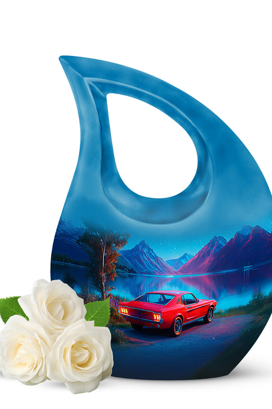 Personalized Blue Revered Car Cremation Urns for Human Ashes - 10-inch, 200 cu in - Karyliz