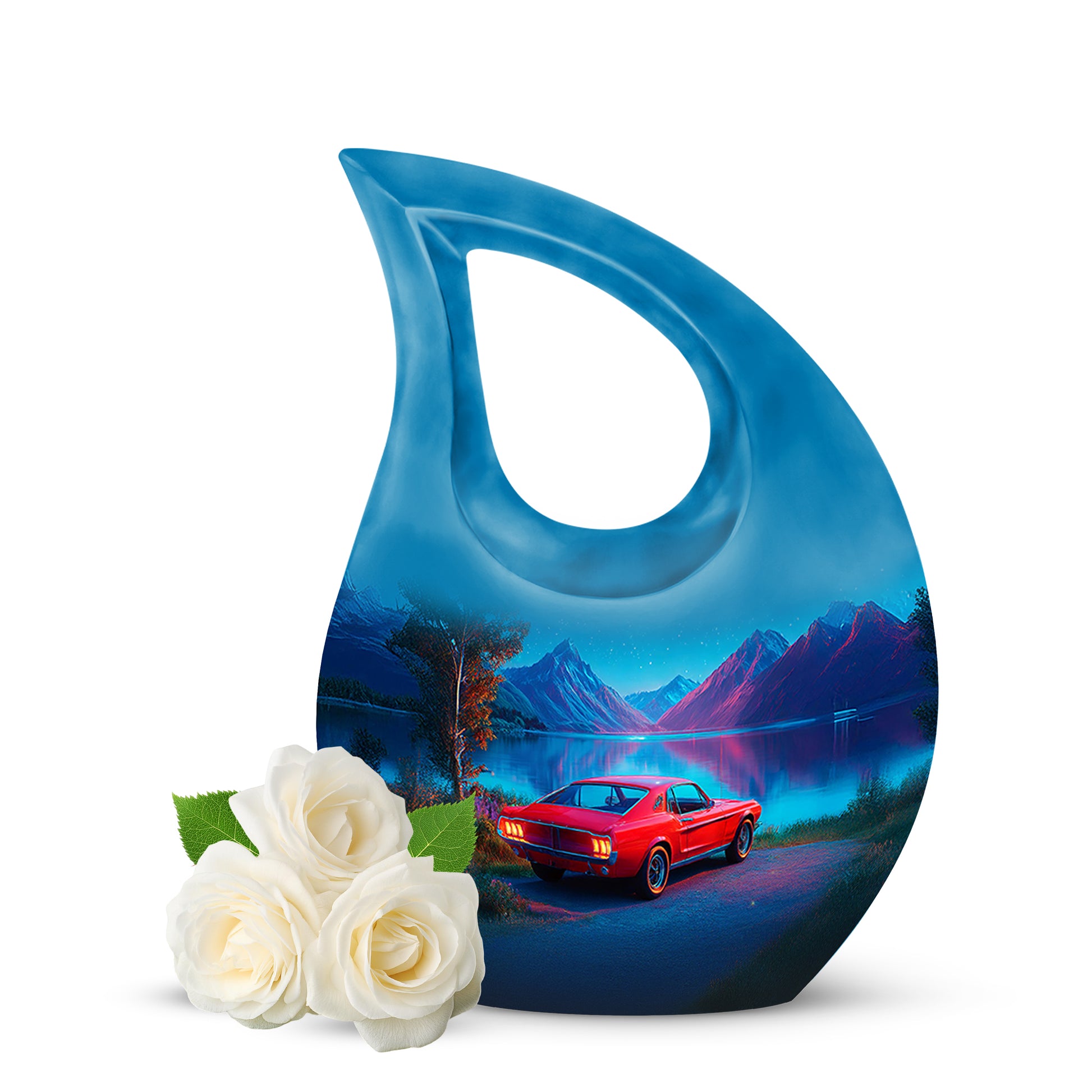 Personalized Blue Revered Car Cremation Urns for Human Ashes - 10-inch, 200 cu in - Karyliz