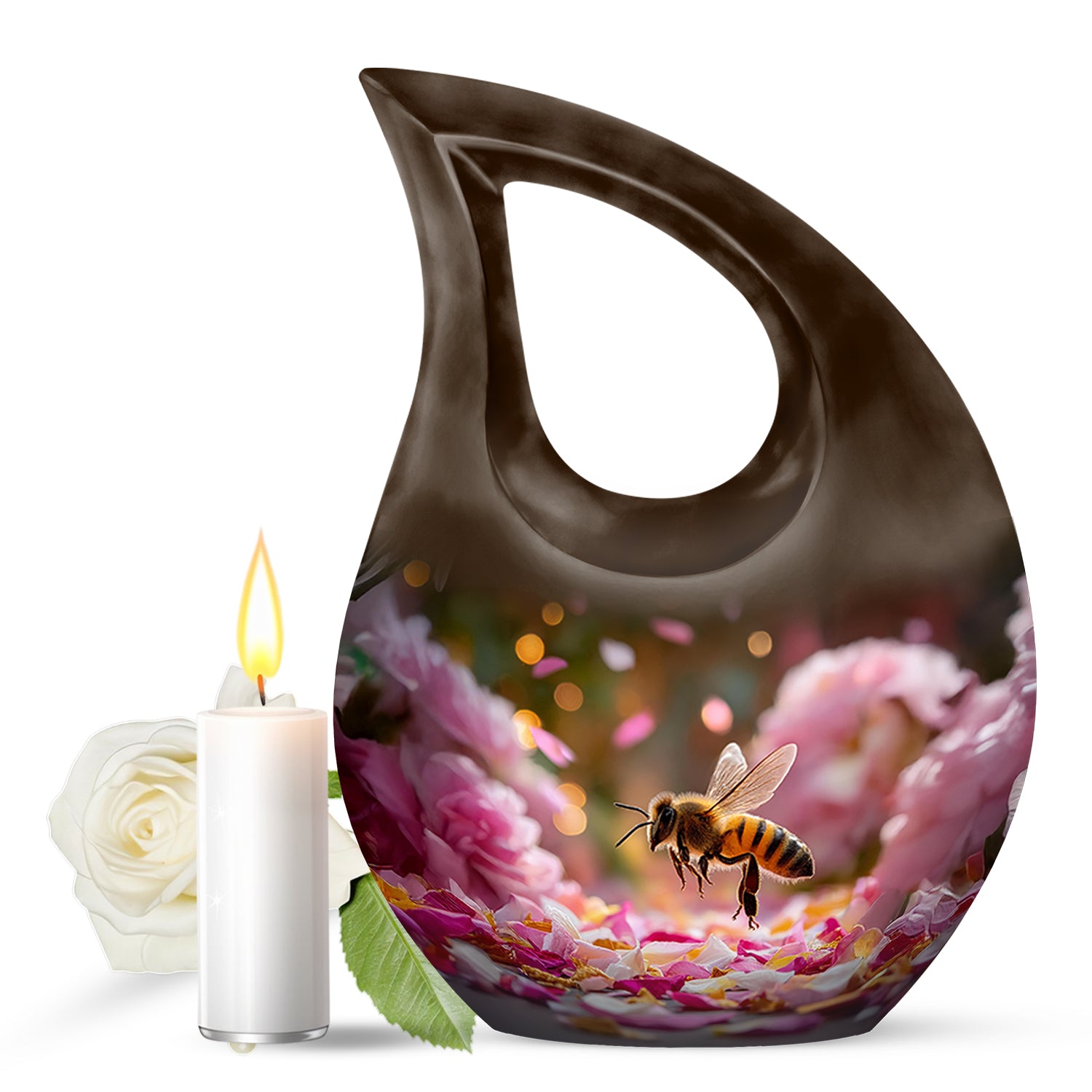 Gold Exquisite Bee Memorial Urn for Ashes - 10-inch, 200 cu in - Karyliz