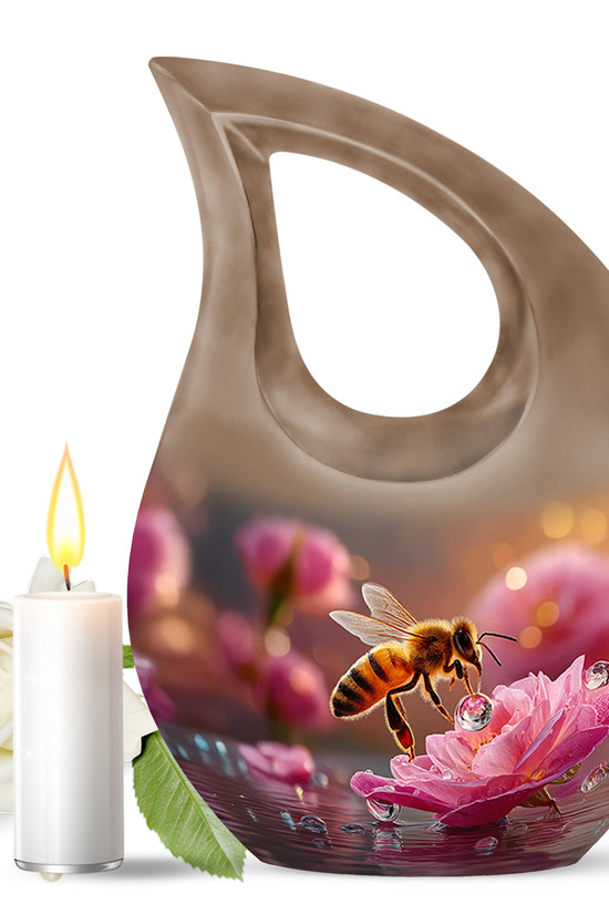 Gold Sacred Bee Cremation Urns for Human Ashes - 10-inch, 200 cu in - Karyliz