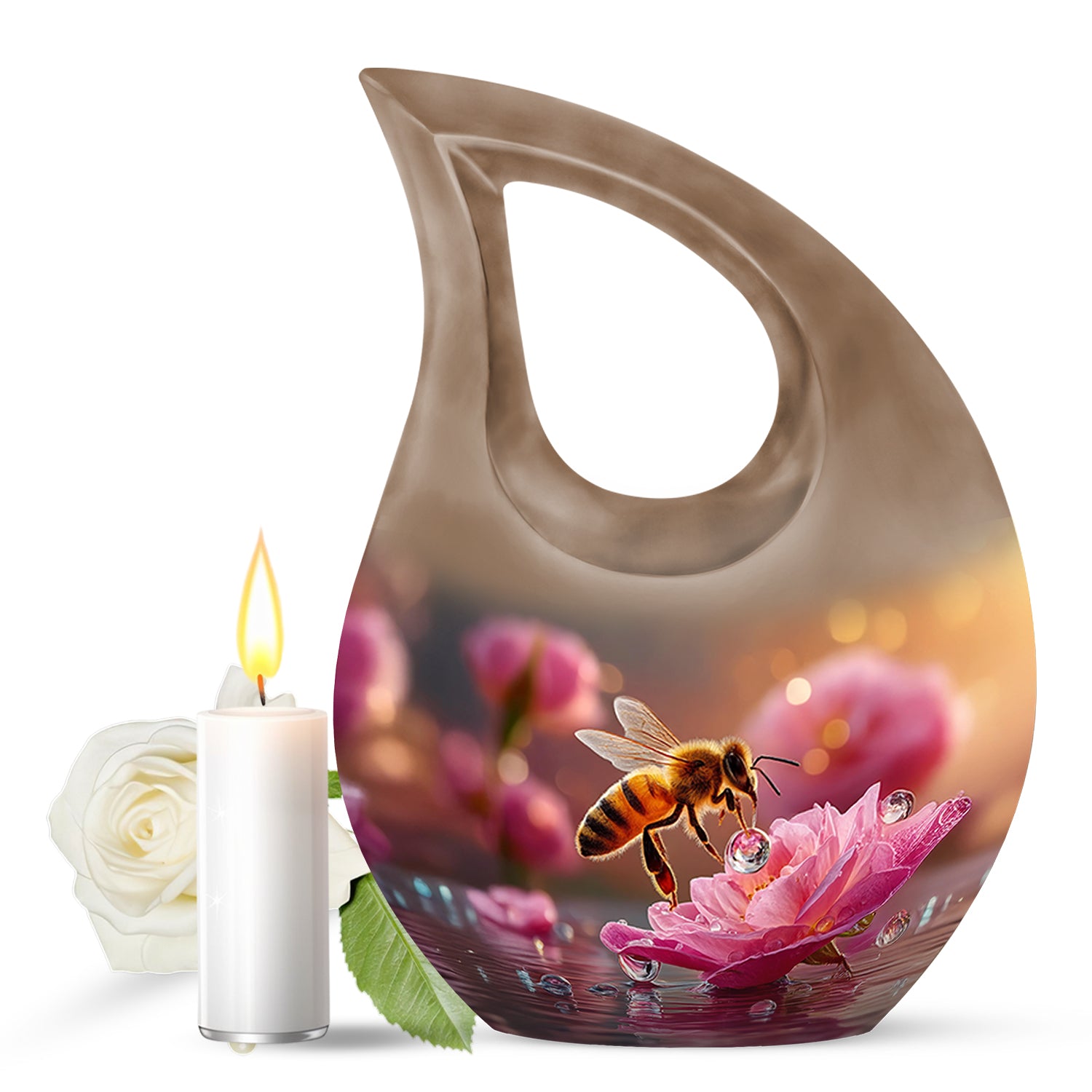 Gold Sacred Bee Cremation Urns for Human Ashes - 10-inch, 200 cu in - Karyliz
