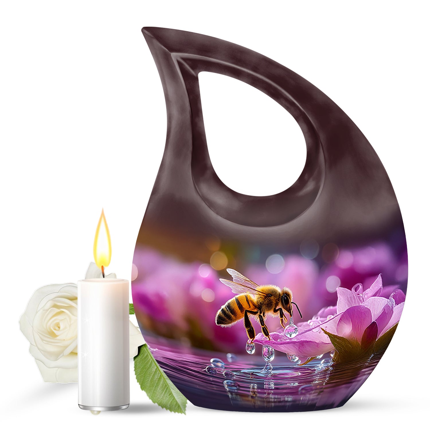 Red Treasured Bee Cremation Urns for Human Ashes - 10-inch, 200 cu in - Karyliz