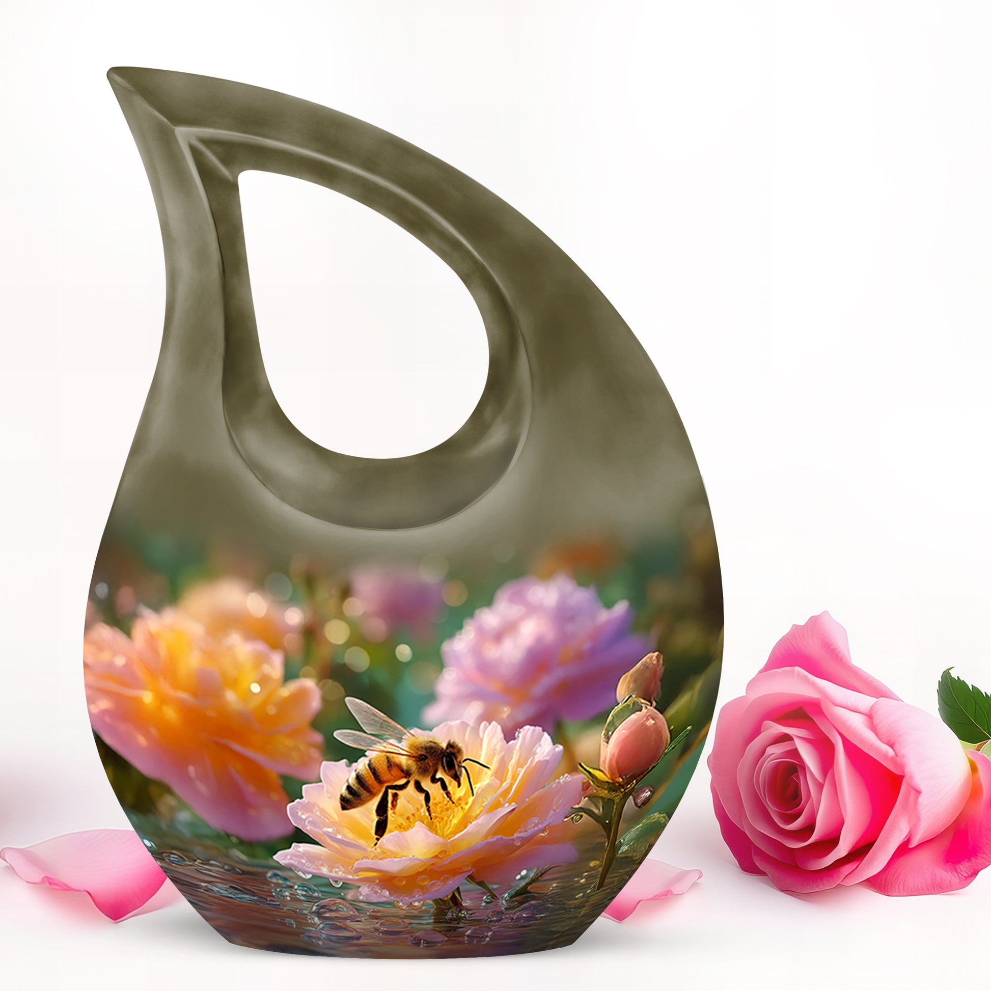 Everlasting Gold Bee Devotion Urn for Human Ashes - 10-inch, 200 cu in - Karyliz