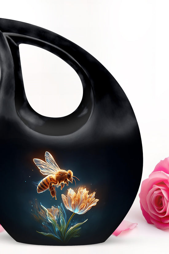 Stunning Black Bee Testament Urn for Human Ashes - 10-inch, 200 cu in - Karyliz