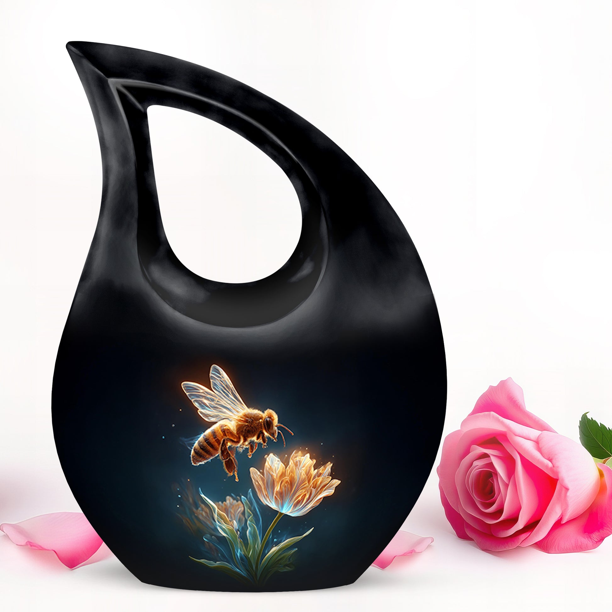 Stunning Black Bee Testament Urn for Human Ashes - 10-inch, 200 cu in - Karyliz