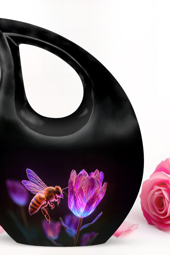 Black Comforting Bee Memorial Urn for Ashes - 10-inch, 200 cu in - Karyliz