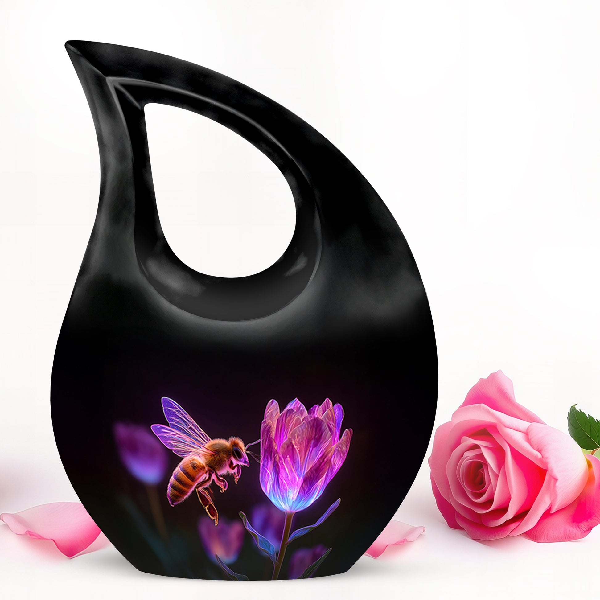 Black Comforting Bee Memorial Urn for Ashes - 10-inch, 200 cu in - Karyliz