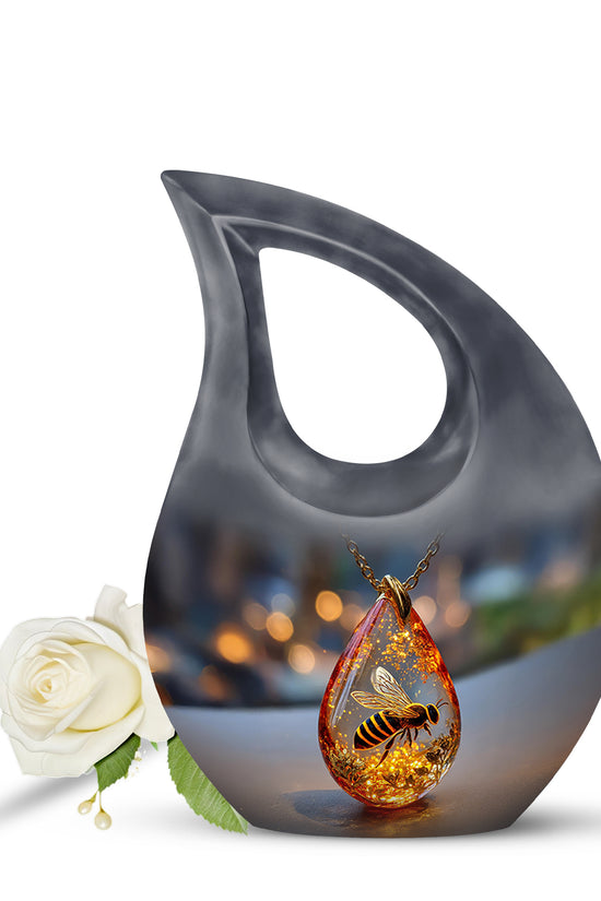 Black Resounding Bee Memorial Urn for Ashes - 10-inch, 200 cu in - Karyliz