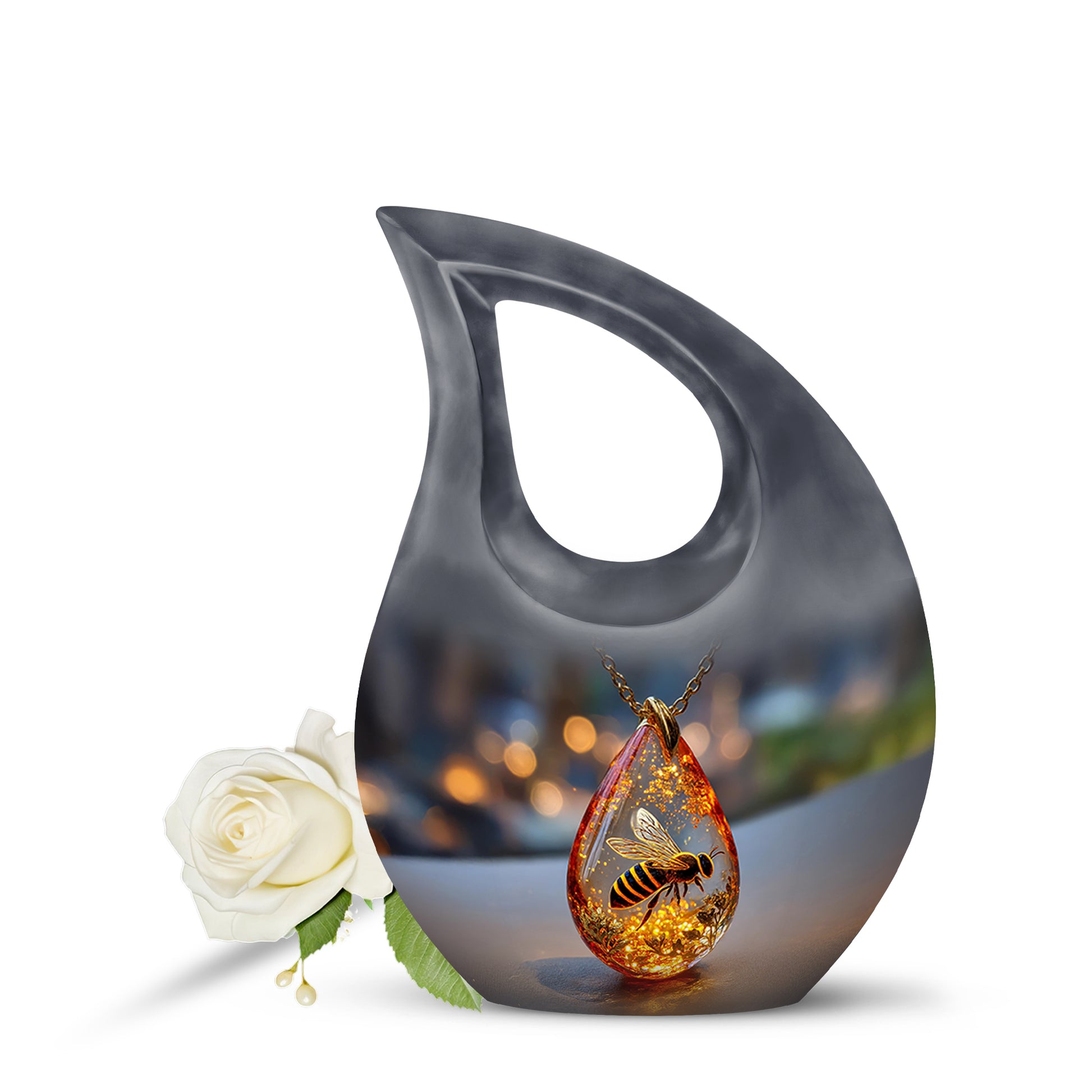 Black Resounding Bee Memorial Urn for Ashes - 10-inch, 200 cu in - Karyliz