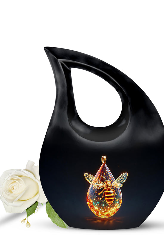 Personalized Black Steadfast Bee Cremation Urns for Human Ashes - 10-inch, 200 cu in - Karyliz