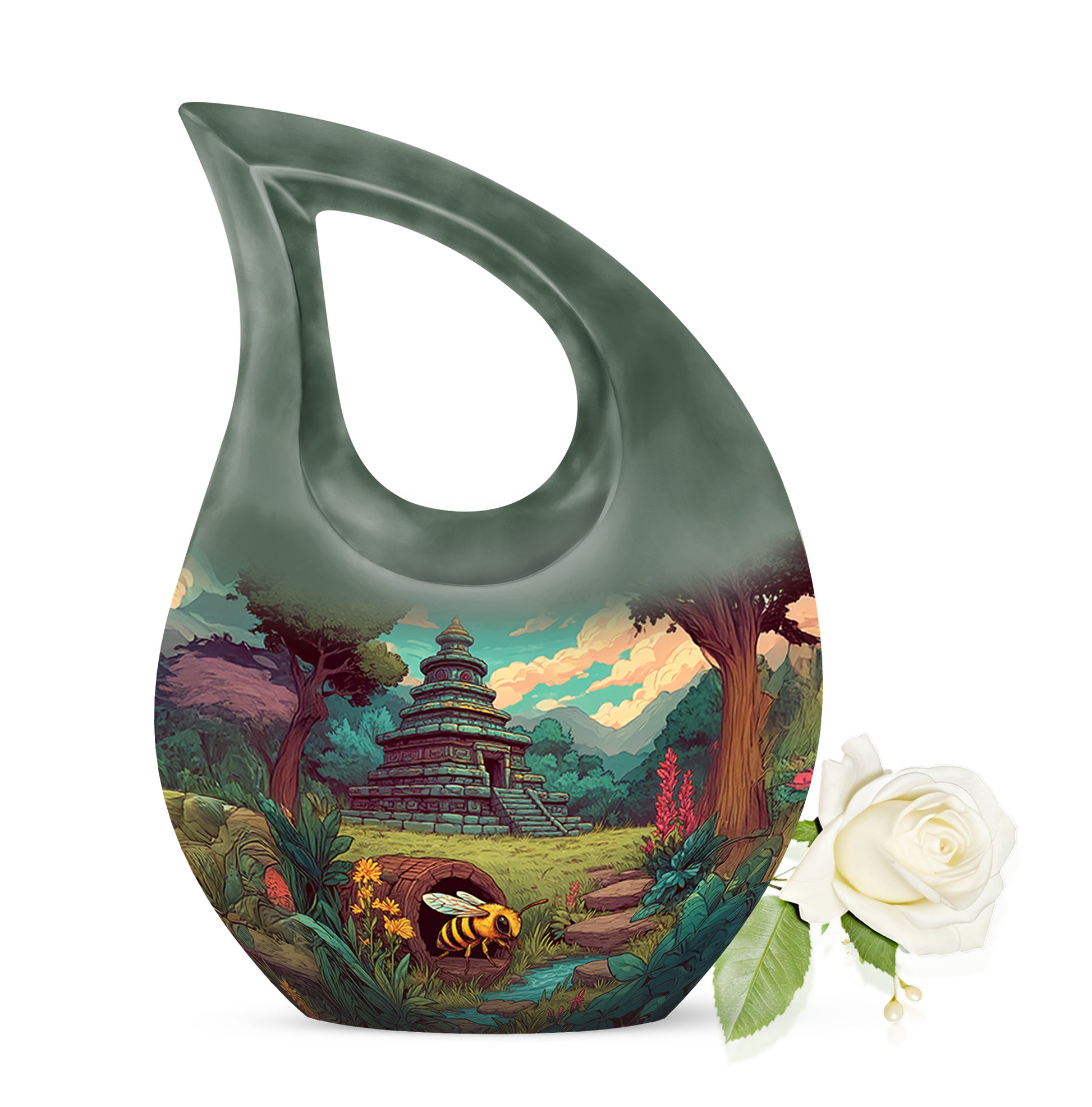 Green Bee Farewell Cremation Urns for Human Ashes - 10-inch, 200 cu in - Karyliz