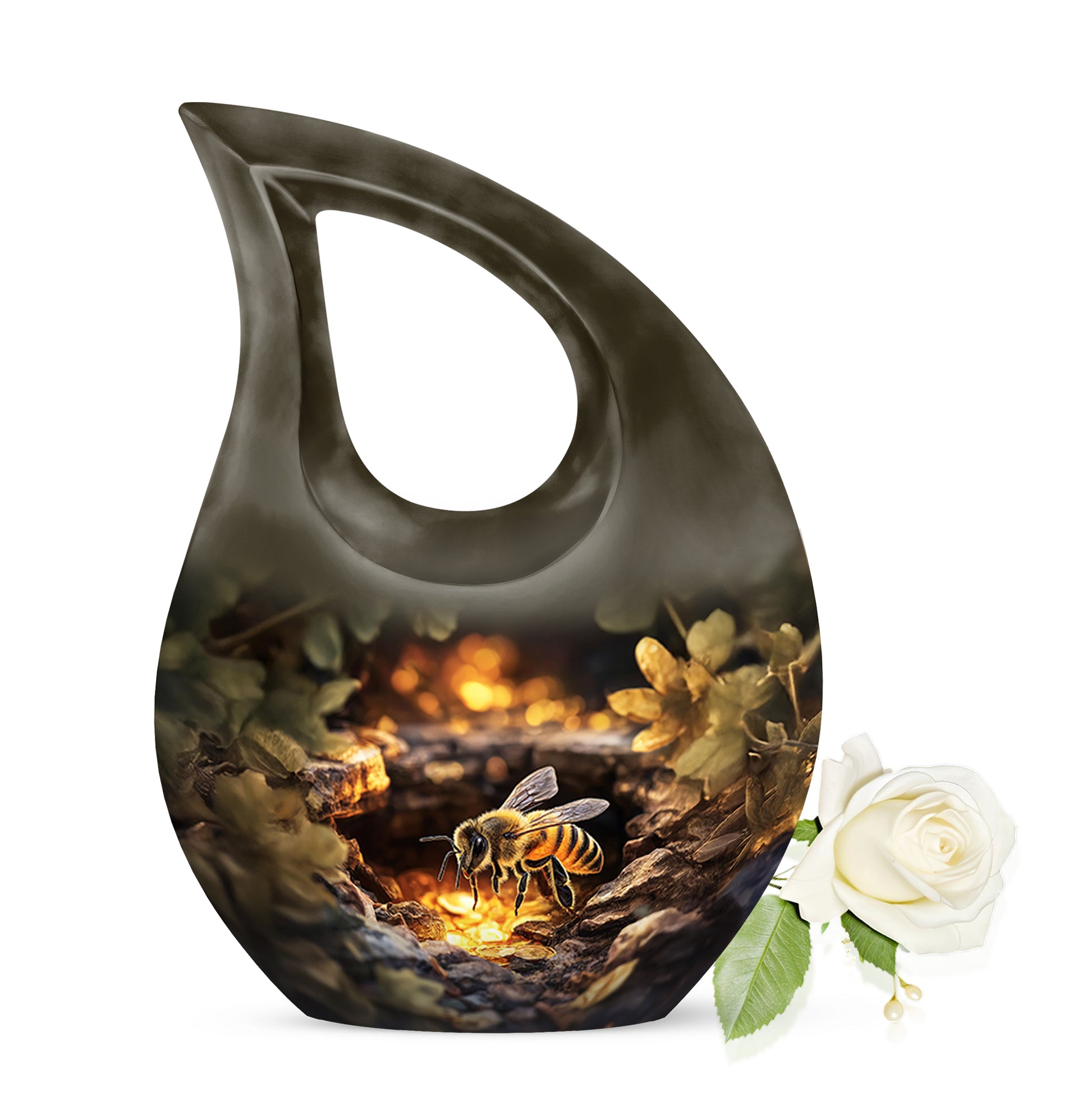 Gold Treasured Bee Cremation Urns for Human Ashes - 10-inch, 200 cu in - Karyliz