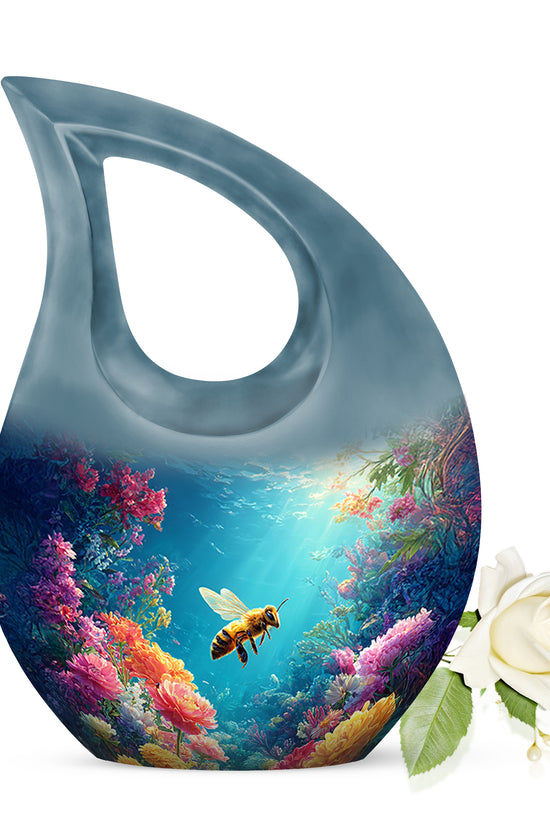 Blue Treasured Bee Cremation Urns for Human Ashes - 10-inch, 200 cu in - Karyliz